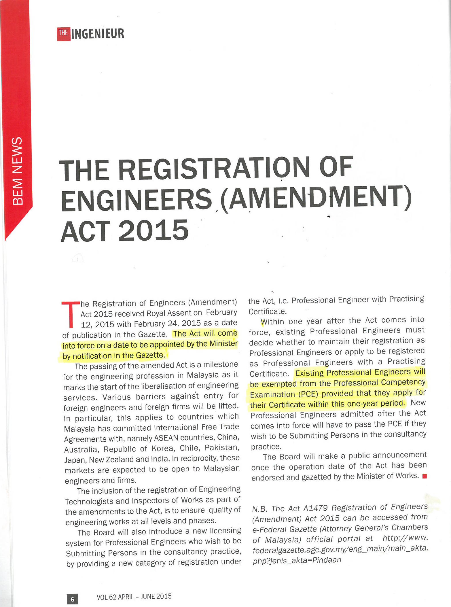 Registration of Engineers Act 2015