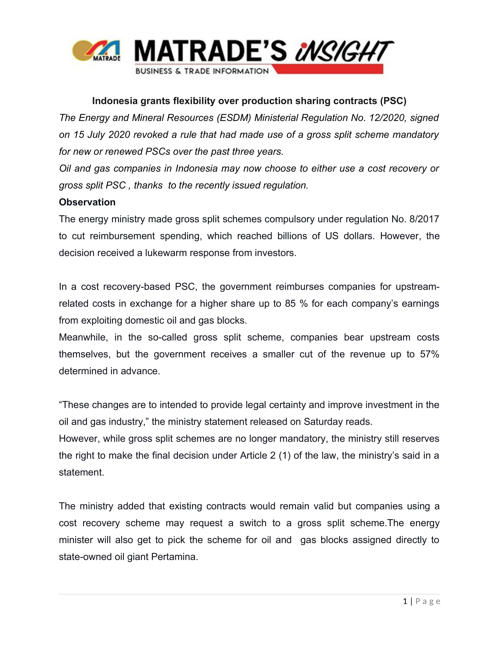 Article Indonesia grants flexibility over production sharing contracts PSC 1