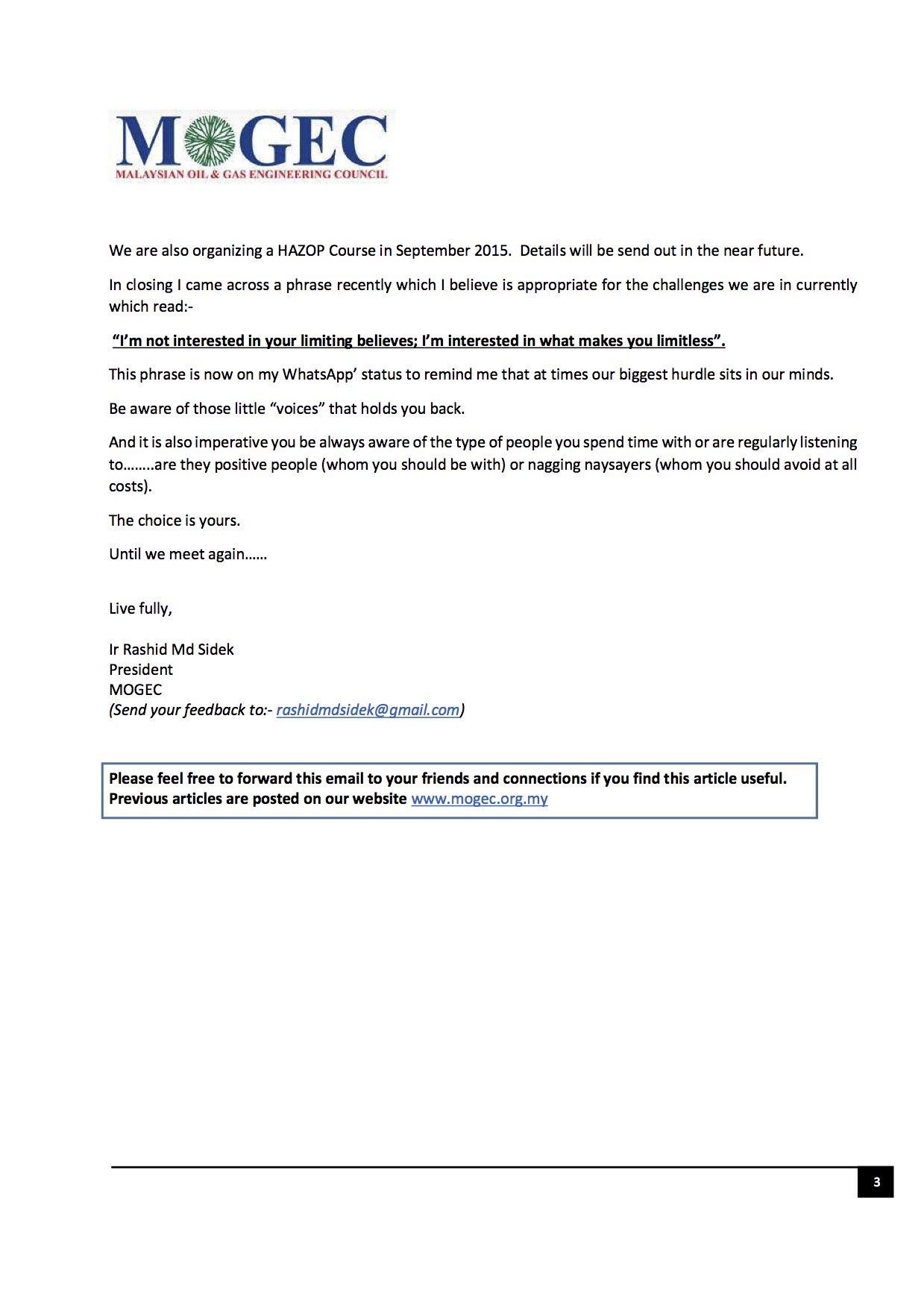 MOGEC President Message August 2015